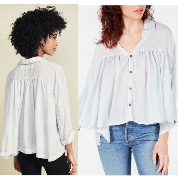 NWT FREE PEOPLE Rainbow Plaid Oversized Button Up Pleated Cropped Prairie Top S - Picture 4 of 13